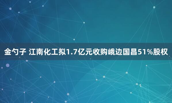 金勺子 江南化工拟1.7亿元收购峨边国昌51%股权